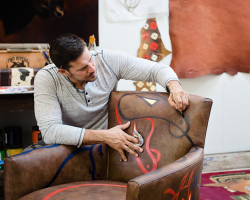 NC Furniture Manufacturer Hancock & Moore Gallery Studio Custom Hand Painting on Leather Chair